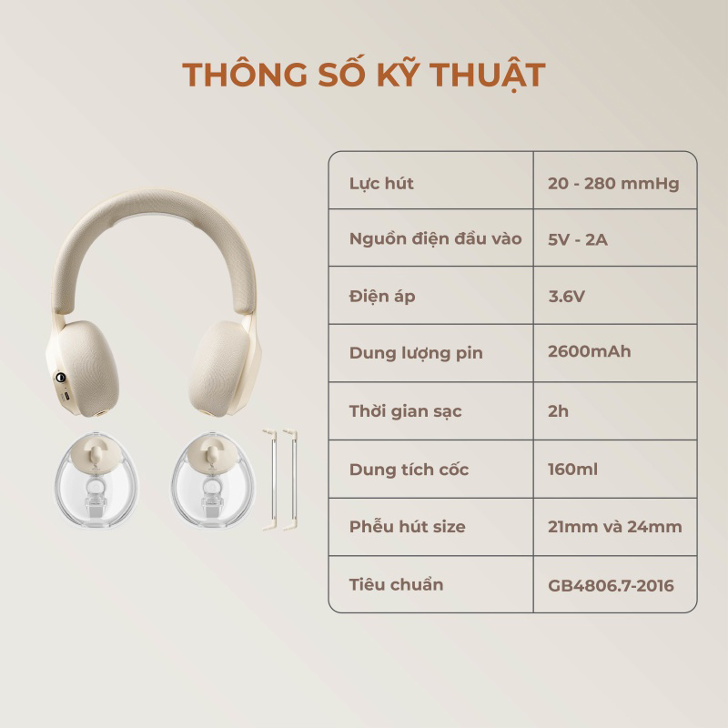 Thông số kỹ thuật máy hút sữa di động kèm chườm ấm cổ Moaz BéBé MB-091