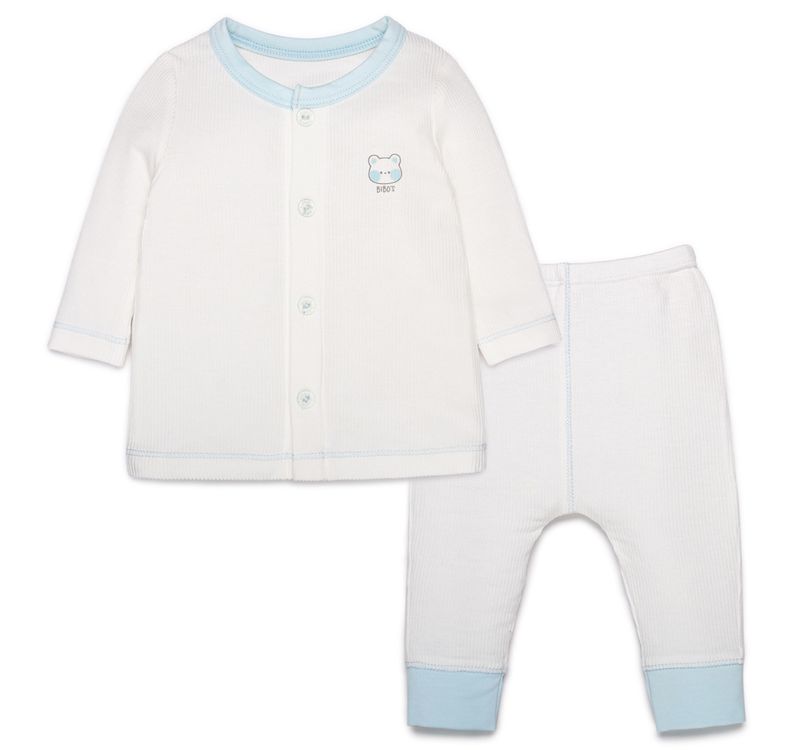 Bộ cài giữa bé trai Bibo's HY trắng in gấu xanh