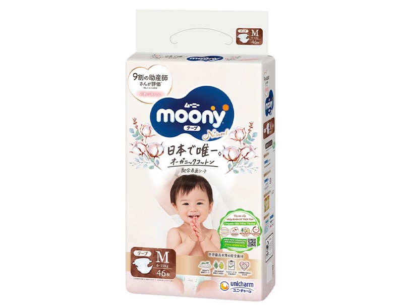 Bỉm - Tã dán Moony Natural size M màu trắng