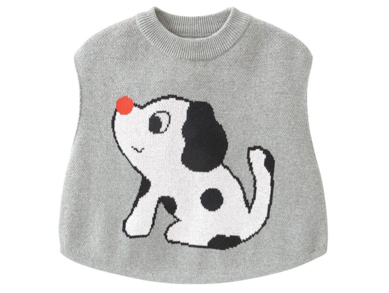 Áo gile len cổ tròn Panda họa tiết cún con