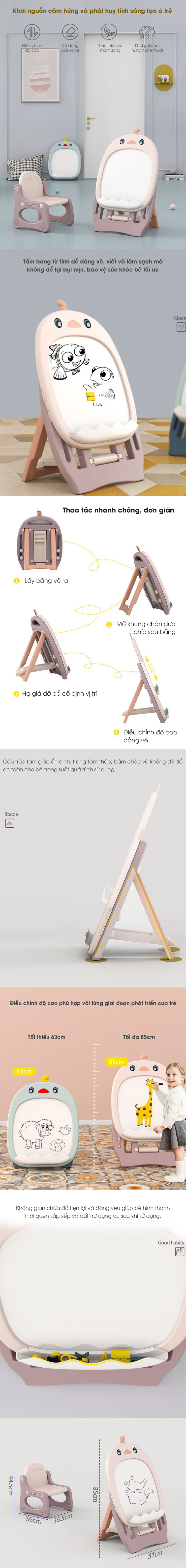 Bảng vẽ thông minh kèm ghế YY5140 màu hồng