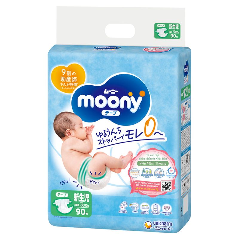 Bỉm - Tã dán Moony Newborn size NB 90 miếng