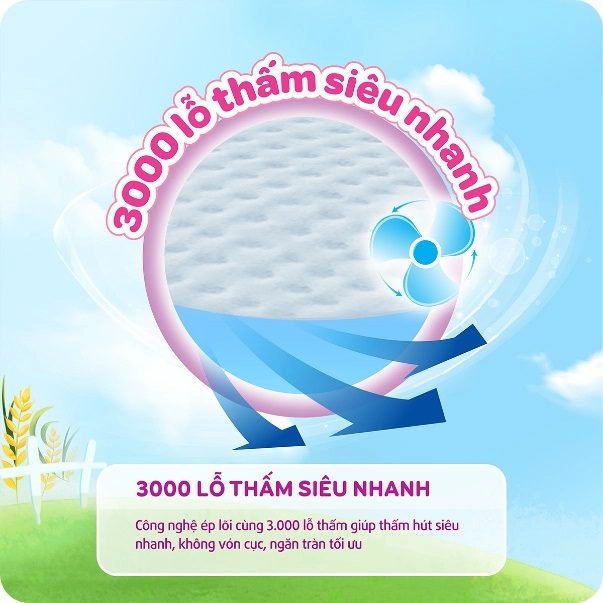 Tã quần Bobby size M 76 miếng với bề mặt 3.000 lỗ thấm siêu nhanh