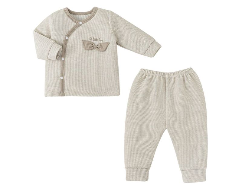 Bộ cài lệch nỉ waffle Little Love màu ghi 2401