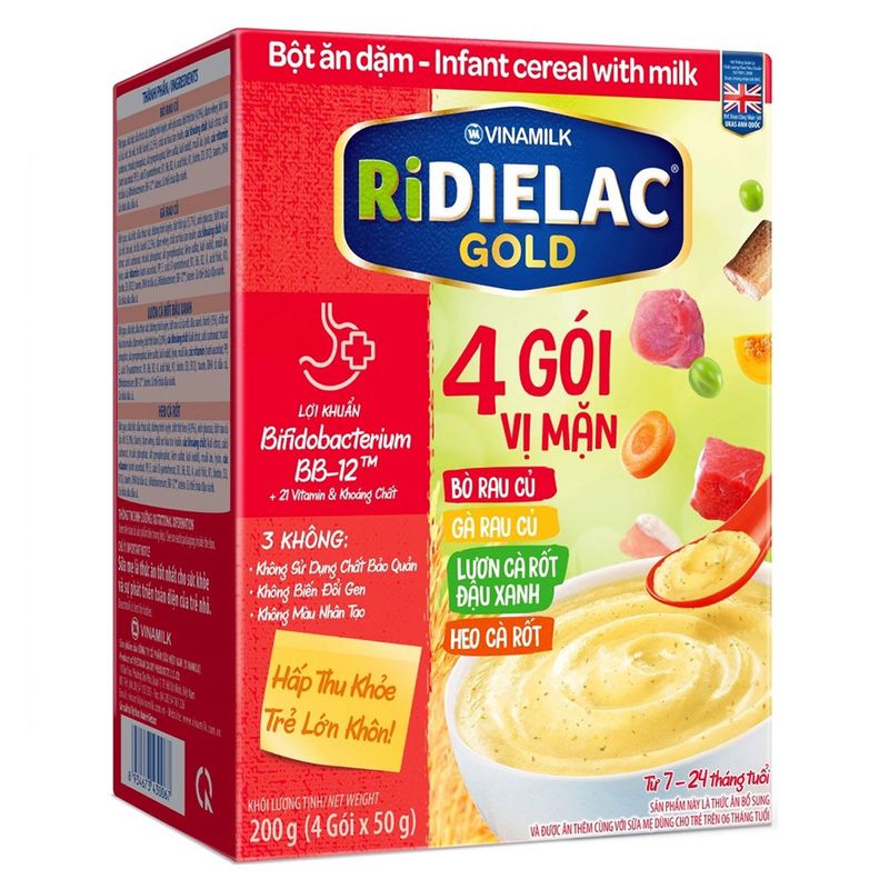 Bột ăn dặm Ridielac Gold 4 vị mặn 200g (7 - 24 tháng)