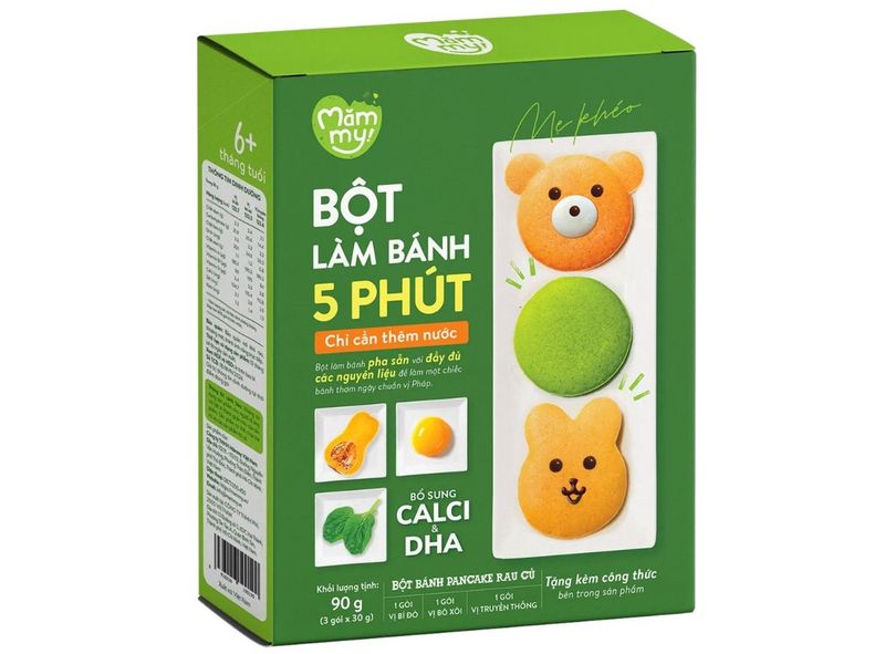 Bột làm bánh pancake Mămmy rau củ mix vị bí đỏ, cải bó xôi, truyền thống (3 gói x 30g)