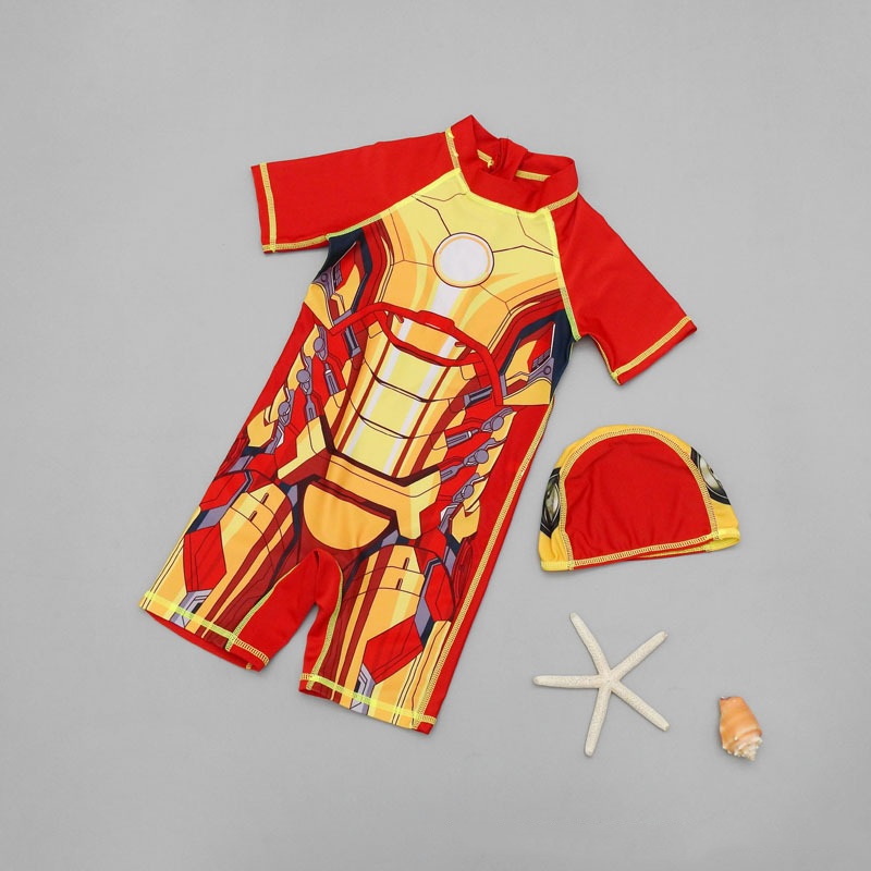 Đồ bơi bé trai cộc liền thân kèm mũ Iron Man