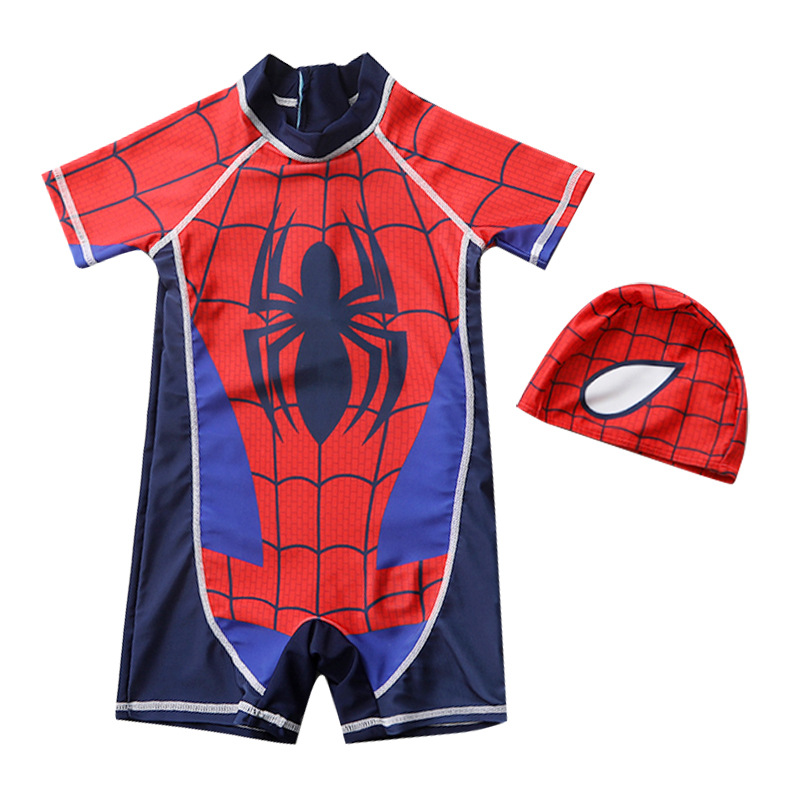 Đồ bơi bé trai cộc liền thân kèm mũ Spider Man