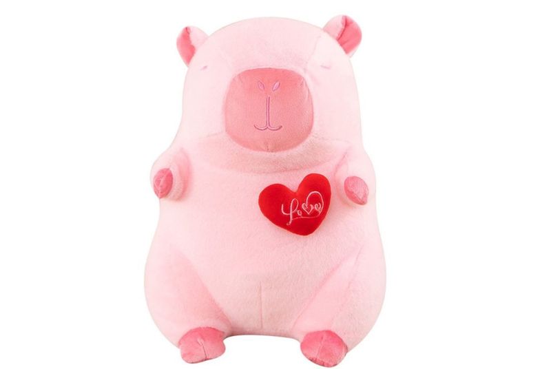 Gấu bông Capybara hồng rút trái tim 22cm