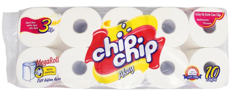 Giấy vệ sinh Chip Chip 10 cuộn màu xanh có lõi 1.5kg