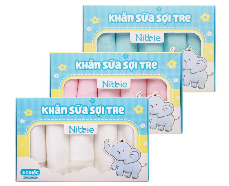 Hộp 5 khăn sữa sợi tre Nibbie 30x30cm