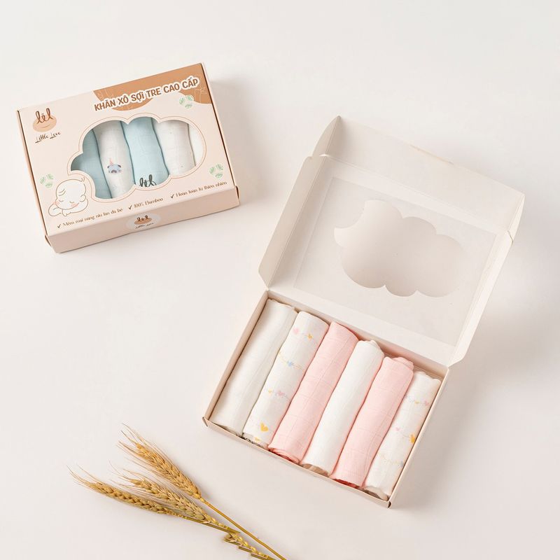 Hộp 6 khăn sữa sợi tre Little Love