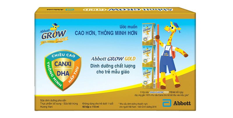 Thùng 48 hộp sữa Abbott Grow Gold hương vani 110ml