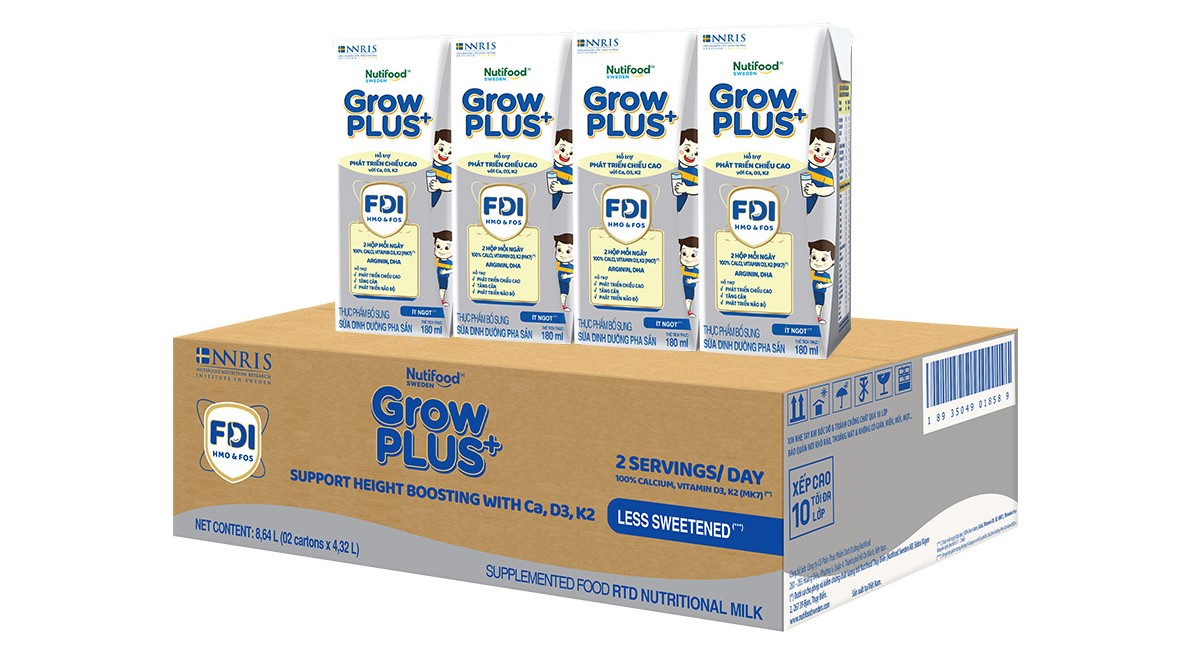 Thùng 48 hộp sữa bột pha sẵn GrowPLUS+ bạc 180ml