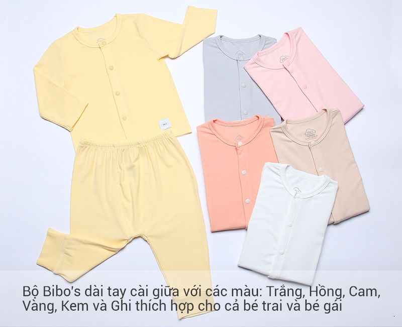 Bộ sơ sinh cài giữa dài tay Bibo's Petit LV260 trắng