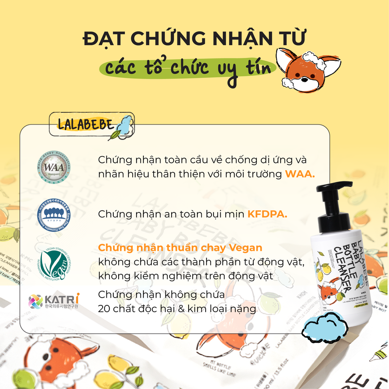 Nước rửa bình Lalabebe K-mom thuần chay chai tạo bọt 500ml