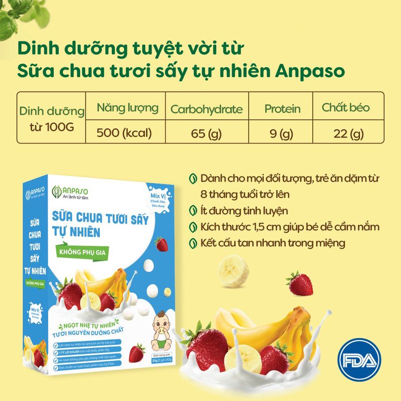 Sữa chua tươi sấy tự nhiên Anpaso mix vị 20g