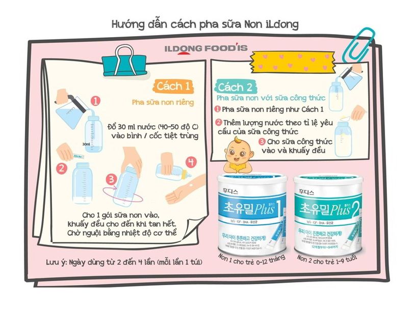 Hướng dẫn pha sữa non Ildong đúng cách cho bé