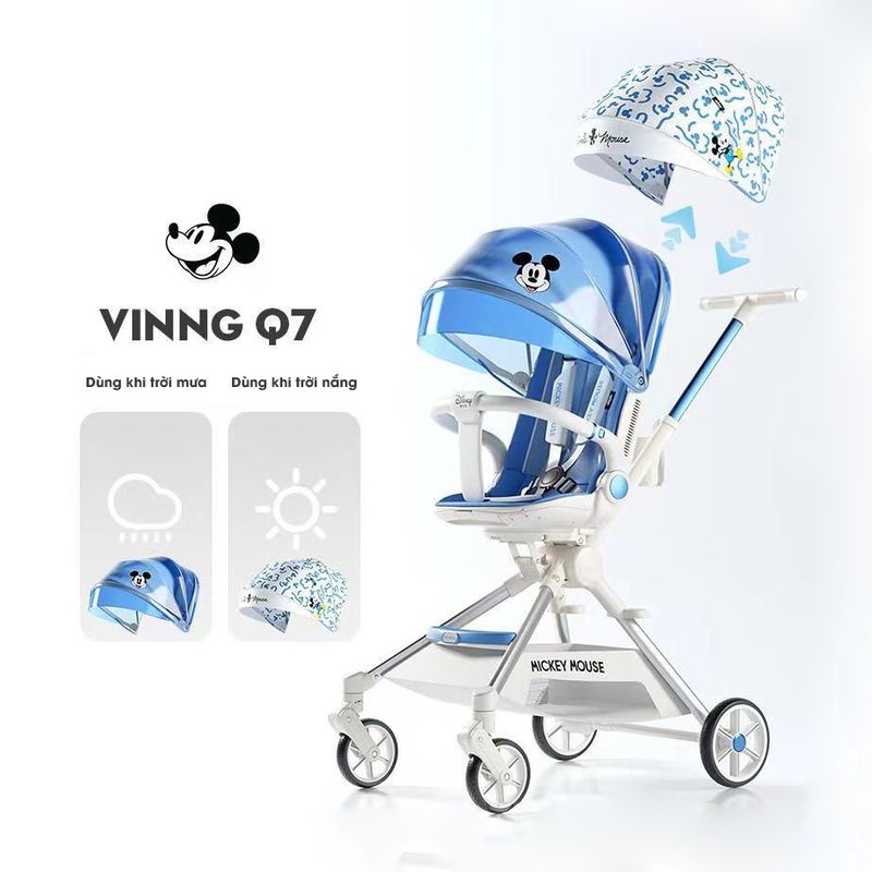 Đặc điểm nổi bật của xe đẩy 2 chiều gấp gọn Vinng Q7 chuột Mickey xanh