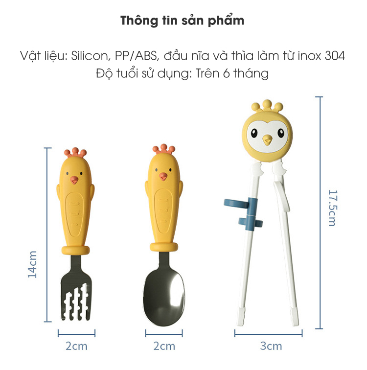 Bộ đũa thìa dĩa ăn dặm Nimo hình gà con 755/756 