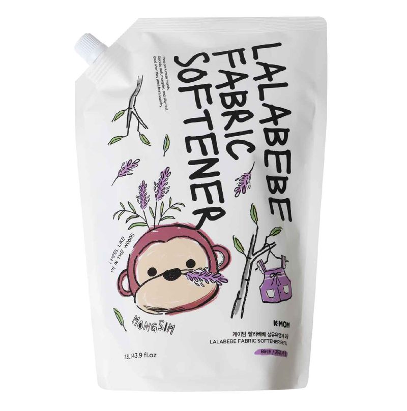 Nước xả vải thuần chay Lalabebe K-mom hương bạch dương túi 1.3L