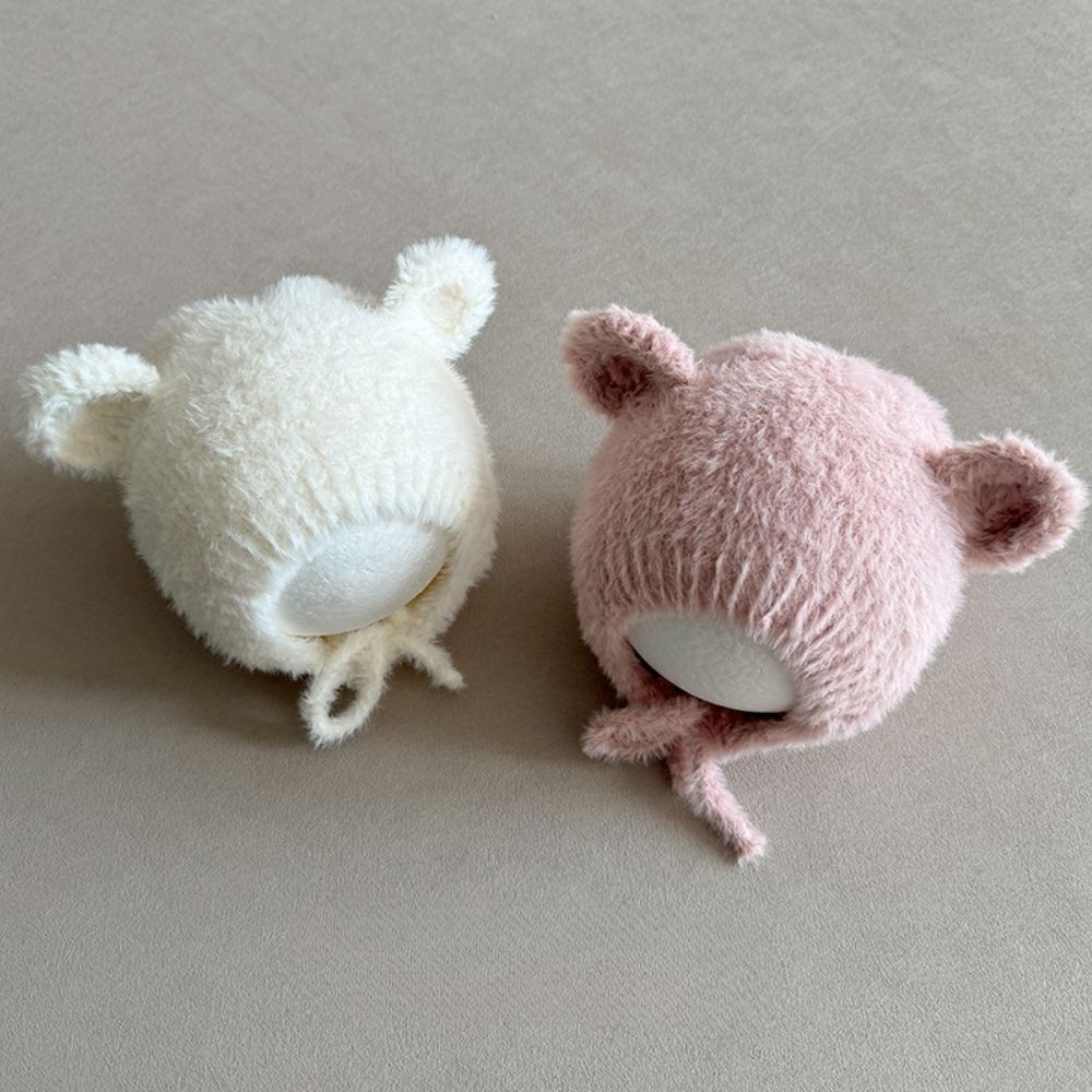 Mũ len buộc dây lông xù phối tai gấu PDL5 