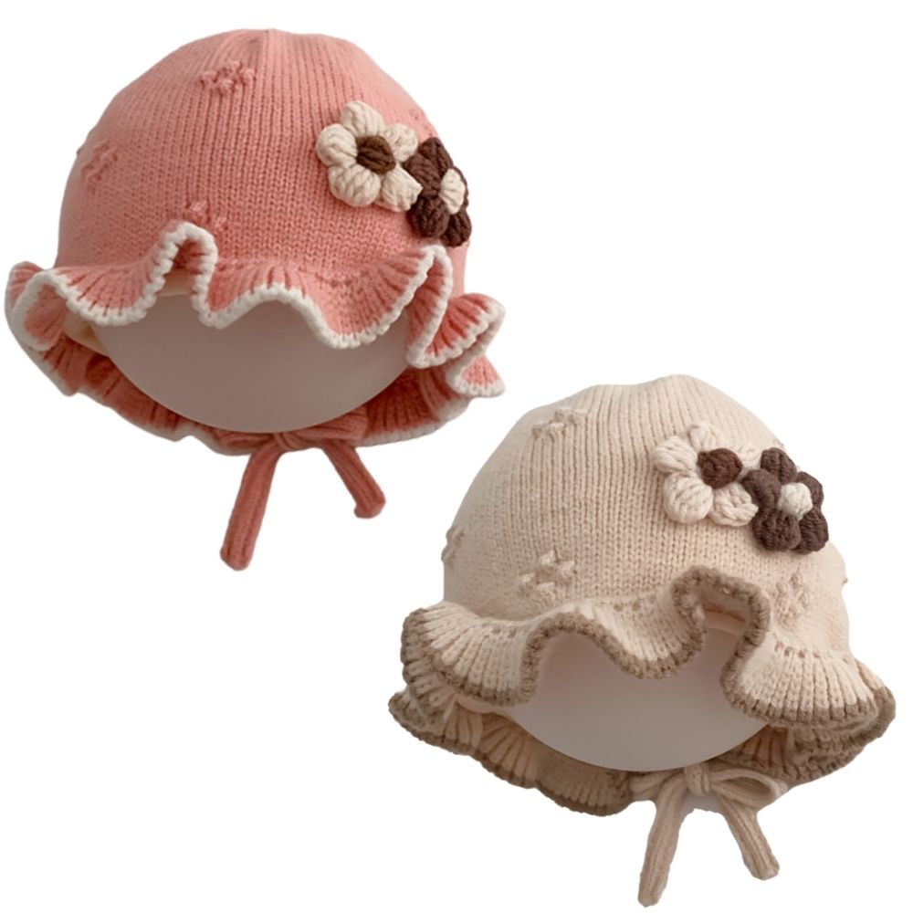 Mũ len viền bèo thêu hoa dẽ thương PDL14