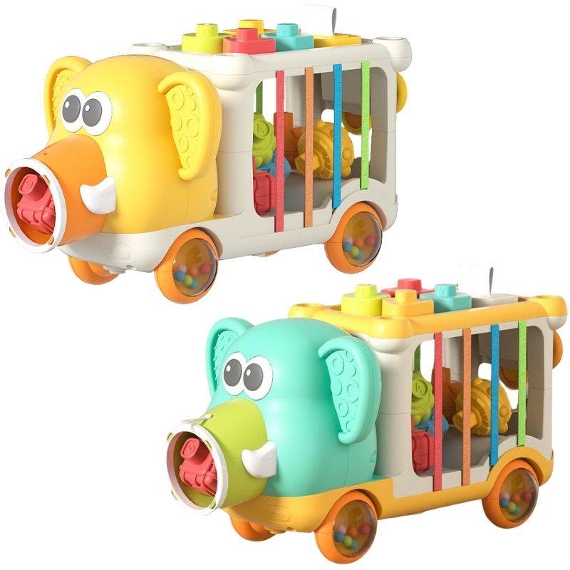 Đồ chơi montessori xe voi thả hình khối