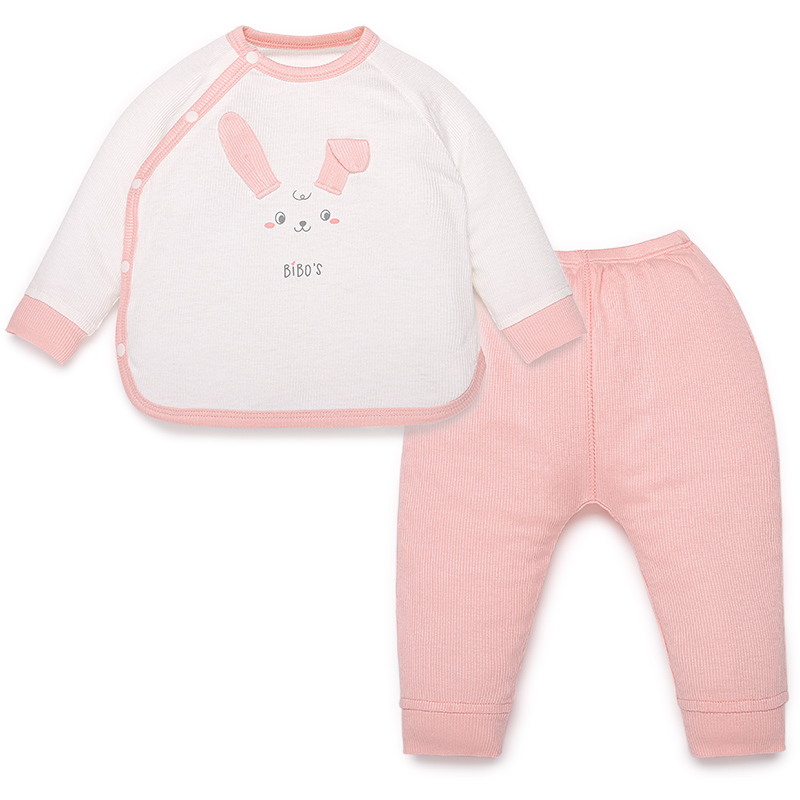 Bộ sơ sinh cài lệch bé gái Bibo's hồng in thỏ