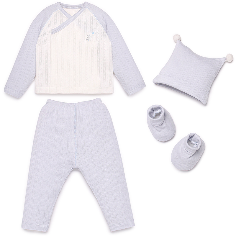 Bộ sơ sinh cài lệch bé trai Bibo's mix mũ, giày màu ghi