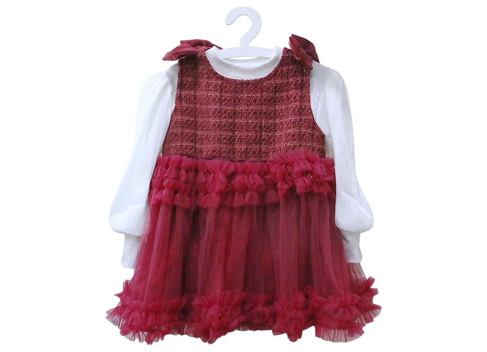 Set váy dạ phối voan bồng nơ tay