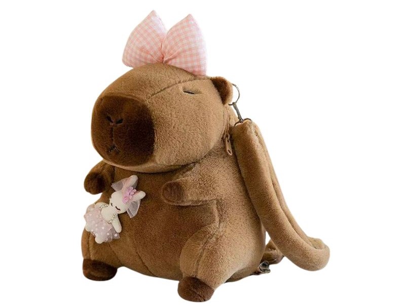 Balo cho bé Cabybara đeo nơ hồng lông mềm mịn