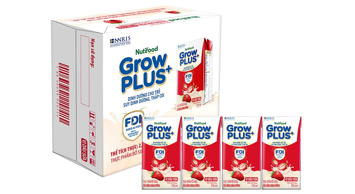Thùng 24 hộp sữa GrowPLUS+ vị dâu sữa 110ml 