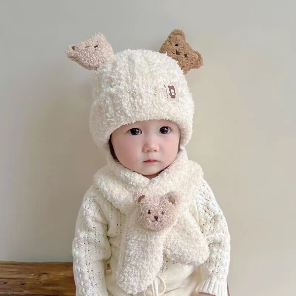 Mũ len lông xù hình gấu đáng yêu cho bé
