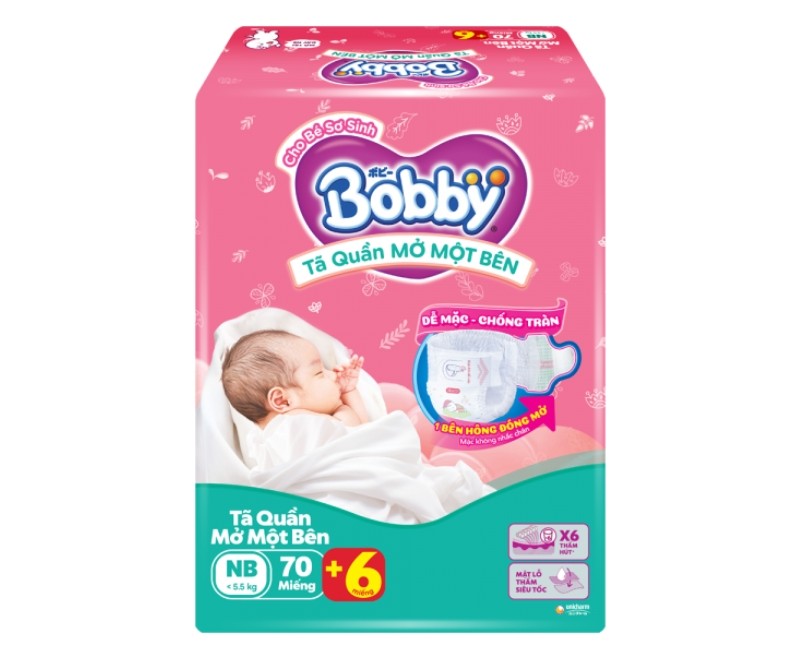 Bỉm - Tã quần Bobby mở một bên NewBorn 70+6 miếng