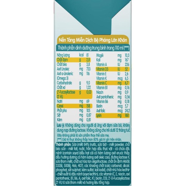 Những thành phần quan trọng trong sữa Nan Grow 110 ml