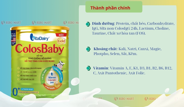 Thành phần dinh dưỡng chính của sữa ColosBaby Gold 0+