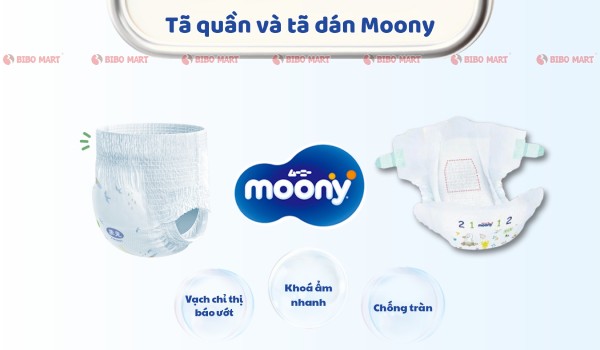 Tã quần và bỉm dán Moony
