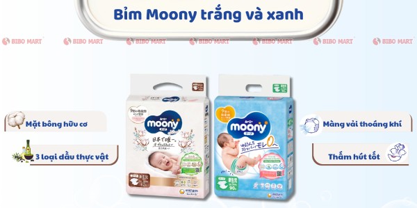 Bỉm Moony trắng và Moony xanh