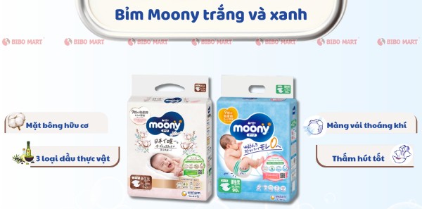 Sự khác nhau giữa bỉm Moony trắng và Moony xanh