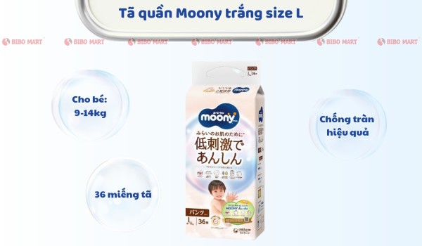 Tã quần Moony Natural size L 36 miếng