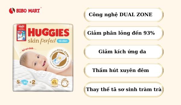 Đặc điểm nổi bật của tã dán Huggies Skin Perfect 2 vùng thấm