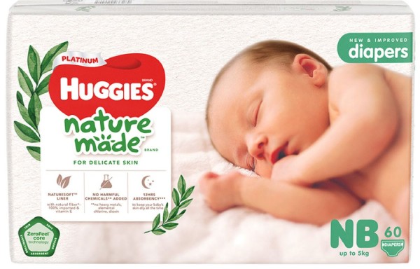 Bỉm - Tã dán Huggies Nature Made size NB 60 miếng