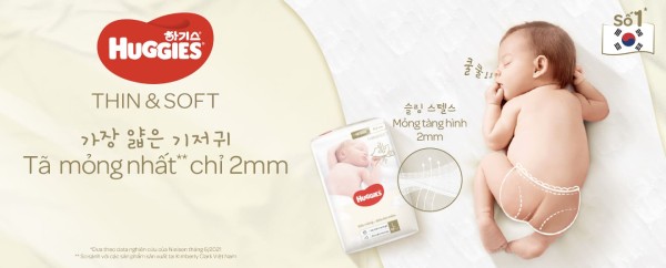 Dòng tã Huggies Thin & Soft siêu mỏng chỉ 2mm