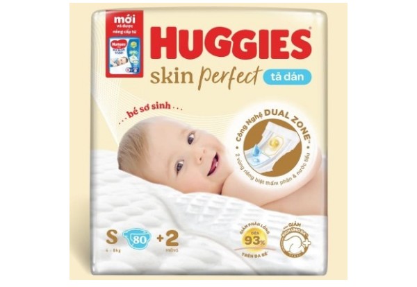 Tã dán Huggies Skin Perfect 2 vùng thấm riêng biệt cho bé sơ sinh