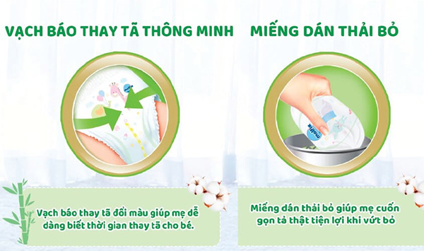 Tiện ích vạch chỉ thị tã đầy và miếng dán tã