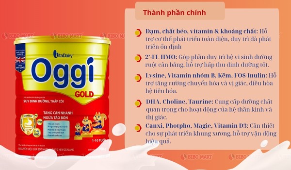 Thành phần chính của sữa Oggi Gold