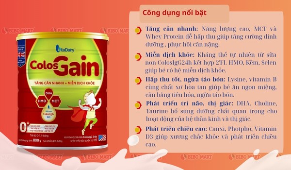 Công dụng nổi bật của sữa Colos Gain 0+