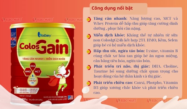 Công dụng chính của sữa Colos Gain 1+
