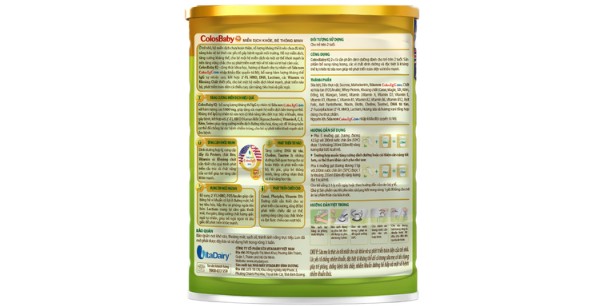 Liều lượng pha ColosBaby IQ Gold 2+ được in chi tiết trên bao bì